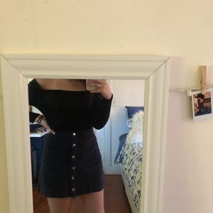 Navy blue/black velvet button up skirt
